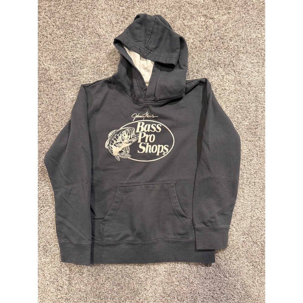 Bass Pro Shops Johnny Morris Hoodie Youth Large Gray Long Sleeve Pocket Graphic